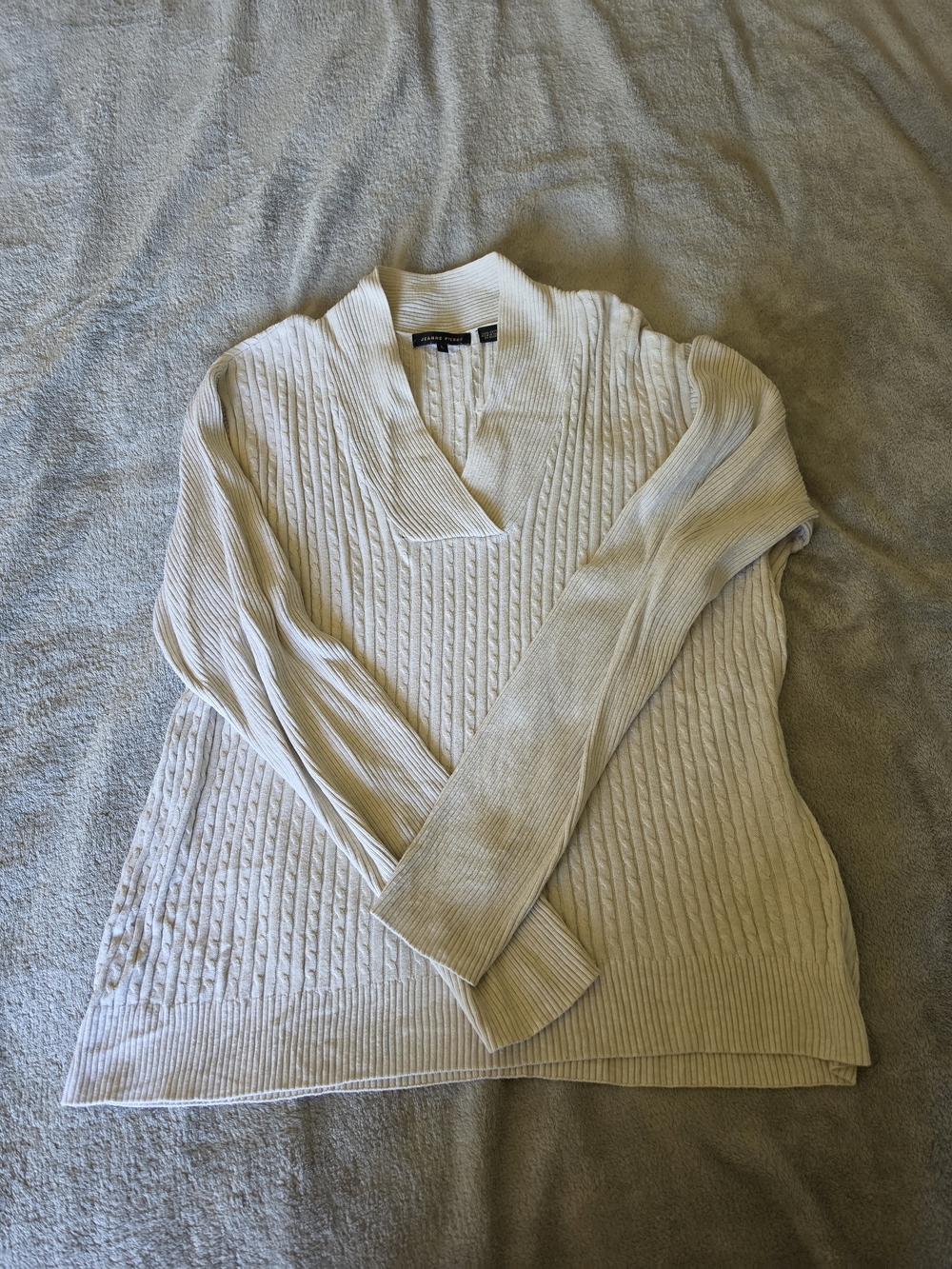JEANNE PIERRE Cream Cable V-Neck Sweater
